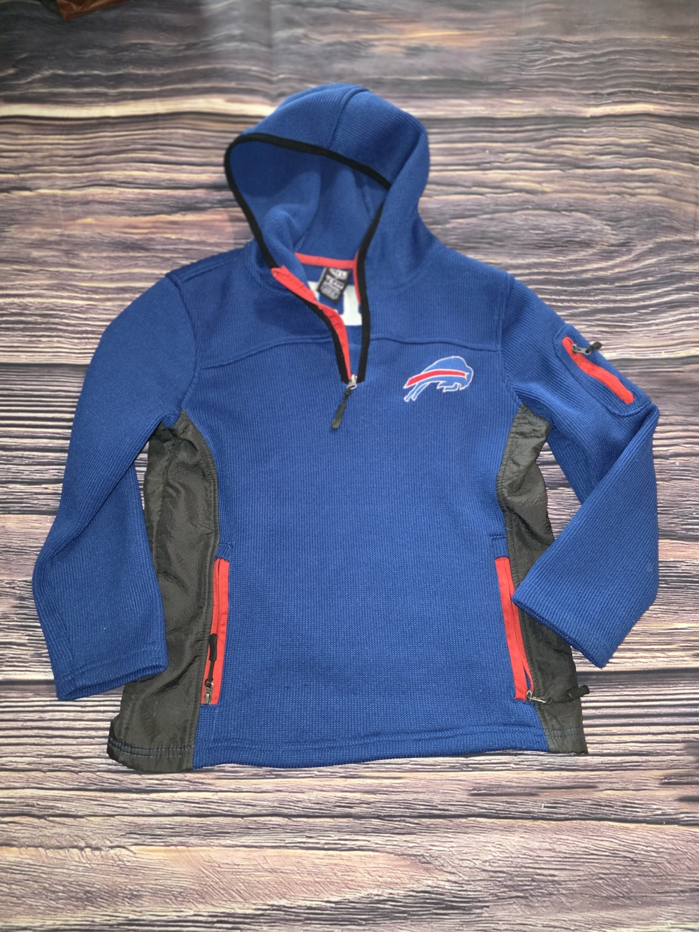 NFL Kids Royal Blue Hooded Pullover with Black Panels and Red Accents